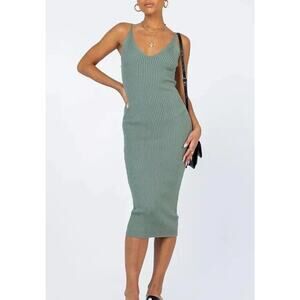 Princess Polly Oxford‎ Green Ribbed Sleeveless Midi Dress Size L/XL FLAWED